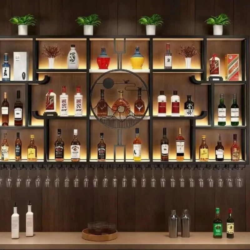 Home Bar And Cabinet - Industriële smeedijzeren wandgemonteerde wijnrek barplank rode