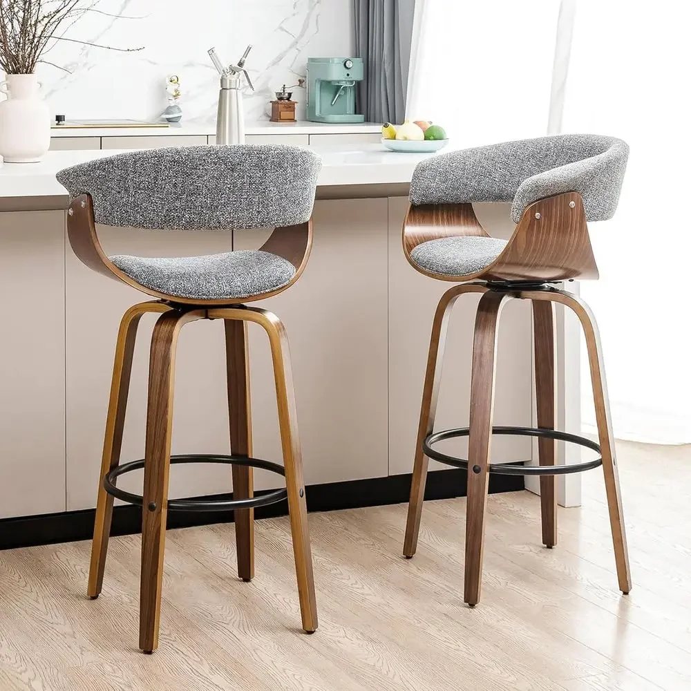 Home Bar Stools - Set van 2 grijze stoffen draaibare