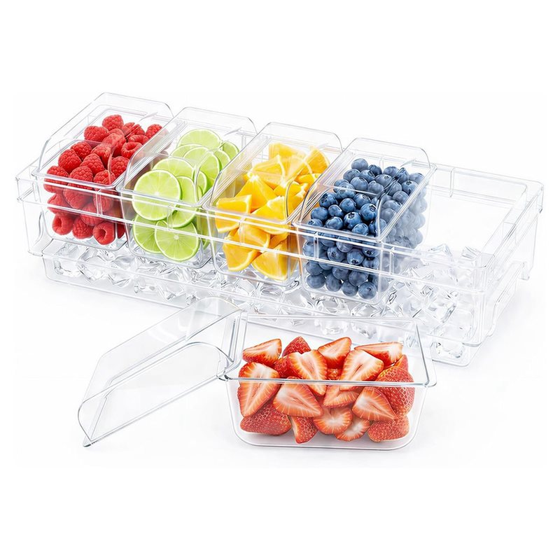 Garnish Tray Set - DTA4-voor barbenodigdheden, transparante serveerschaal, gekoelde sausbakjes,