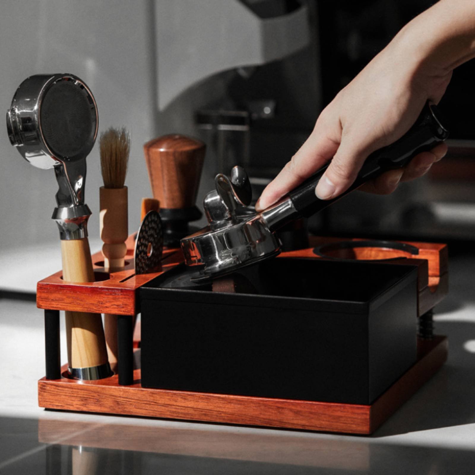Home Barista - Houten tamperstation multifunctionele portafilterhouder organizer koffie
