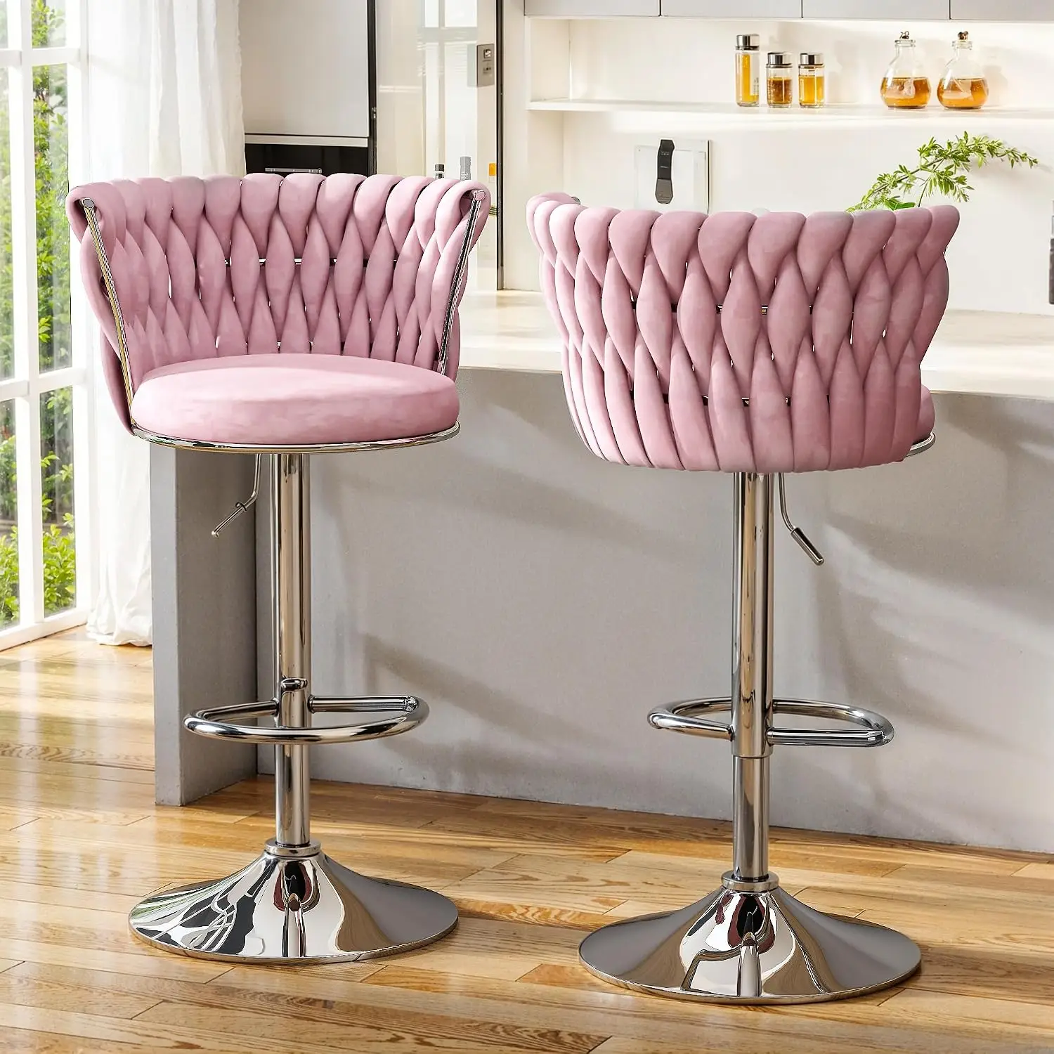 Home Bar Stools - Fluwelen barkrukken set van 2, draaibare