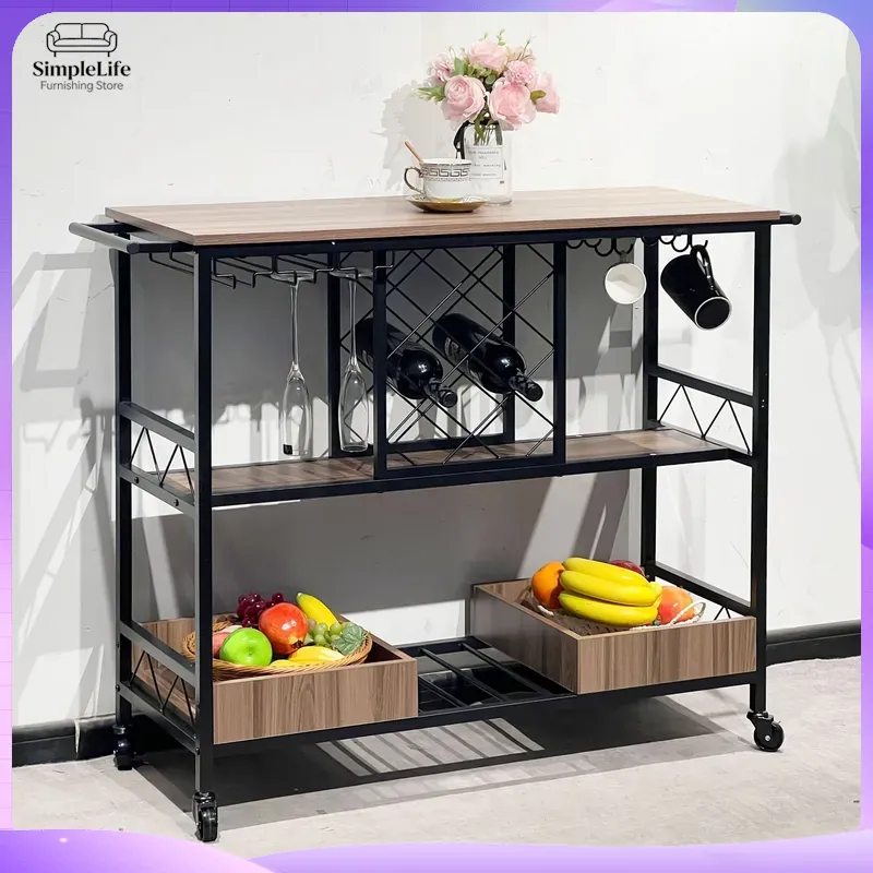 Home Bar Shelves - Multifunctionele keukenkar met opbergplanken, rolwagen voor