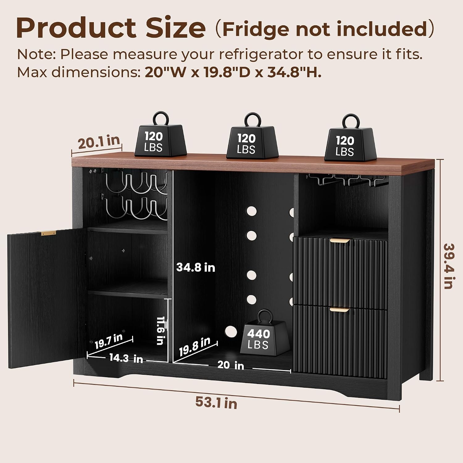 Home Bar And Fridge - Koffiebar-kast met ruimte voor een minikoelkast,