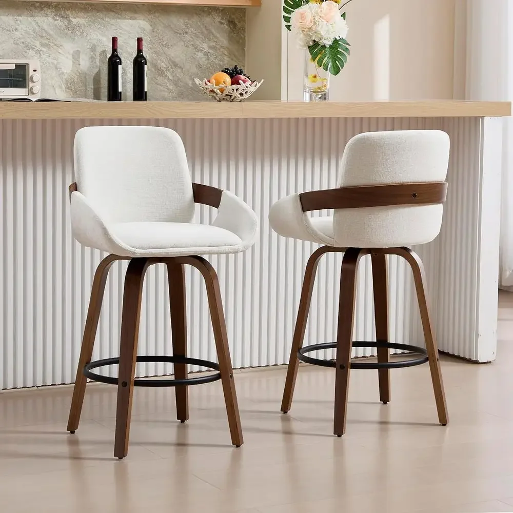 Home Bar Stools - Beige stoffen draaibare barkrukken met rugleuning,