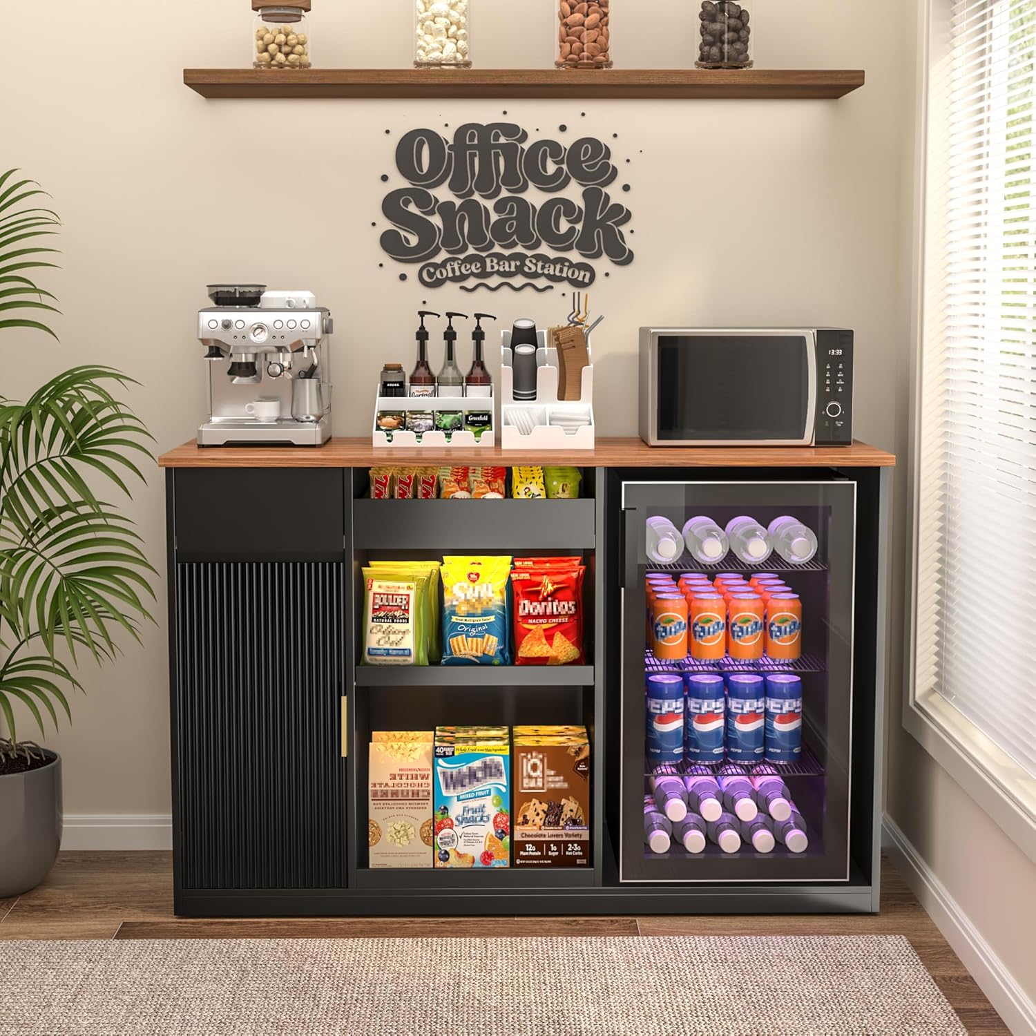 Home Bar And Cabinet - Snackbar-kast met koelkastruimte, opbergplank, koffiestation, thuisbioscoop,