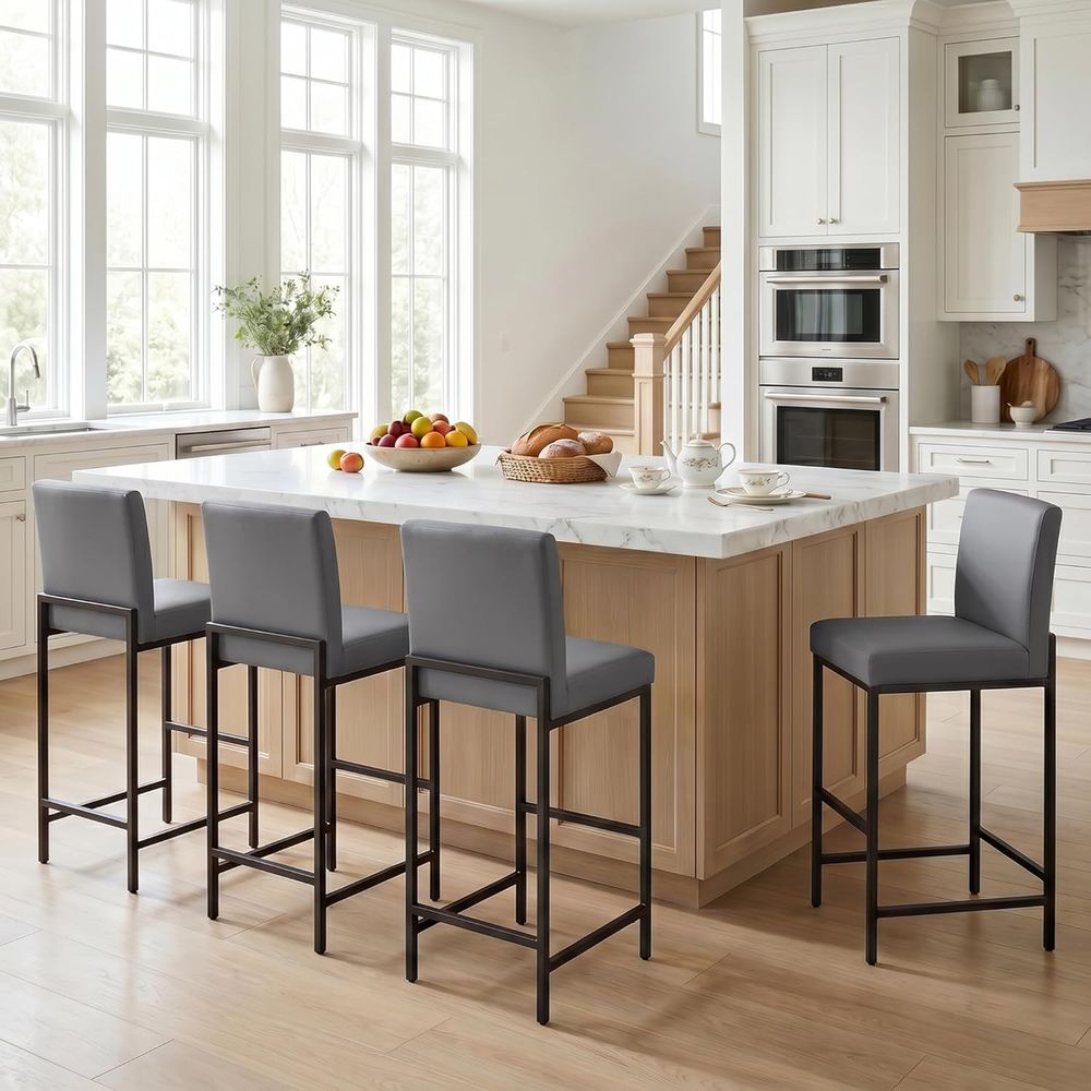 Home Bar Stools - Set van 4 grijze barkrukken van