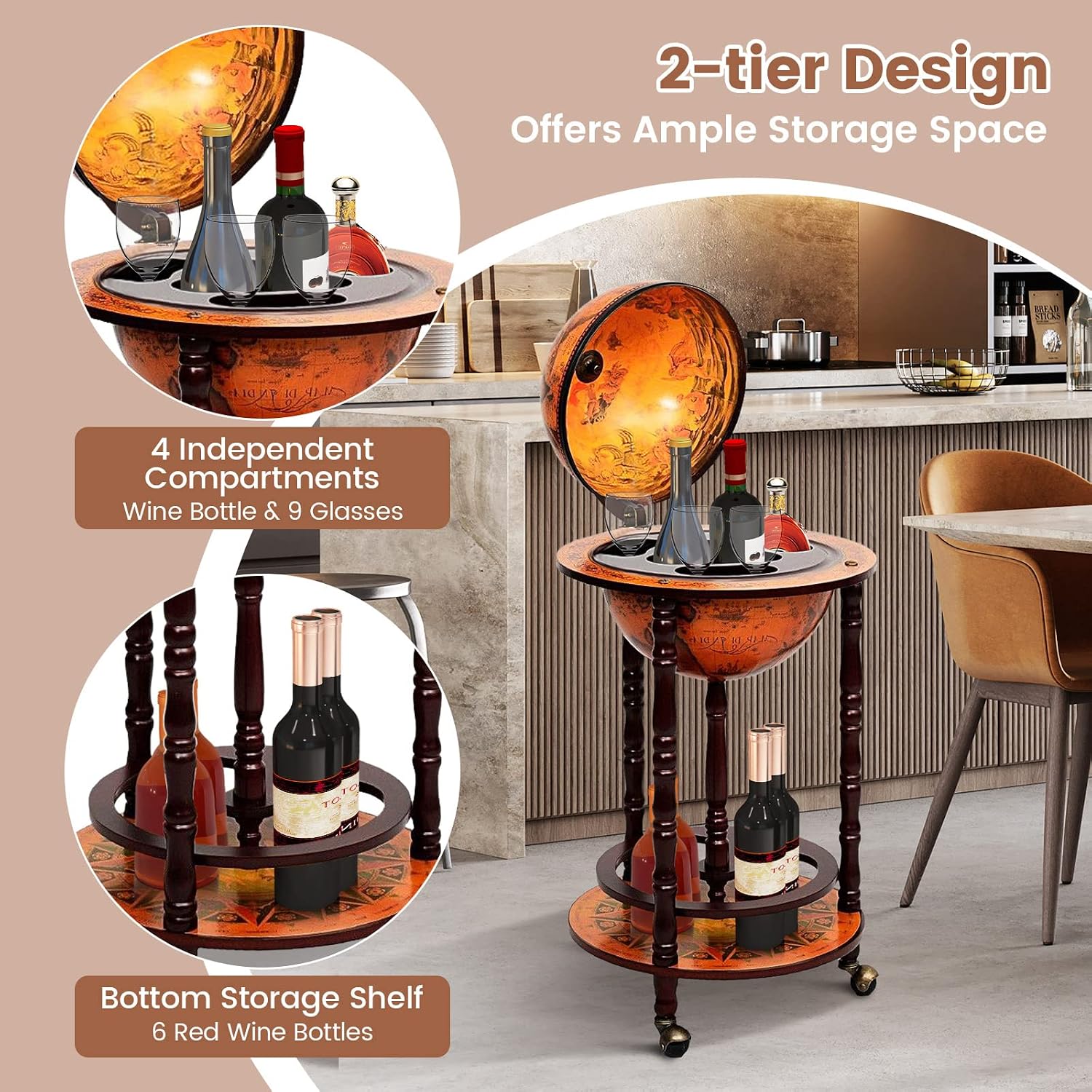 Globe Bar Cart Liquor Bar Kast - Home Bar And Cabinet recensie en prijs