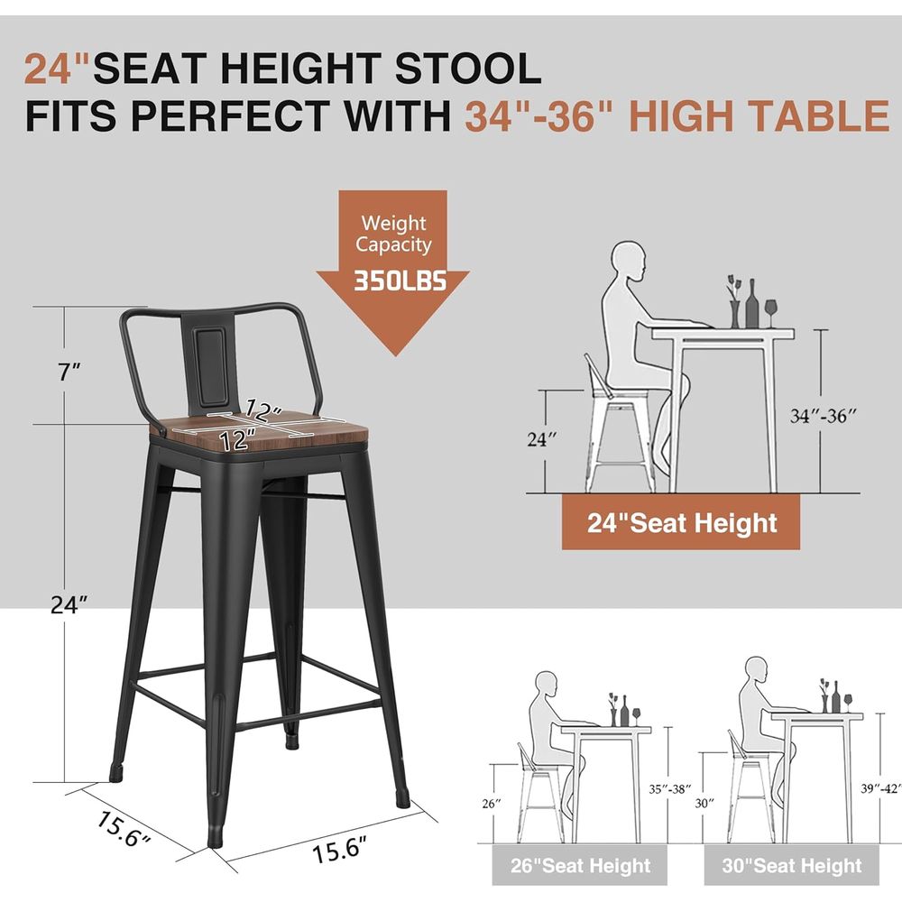24 Inch Barstoelenset, 4 indus - Home Bar Stools recensie en prijs
