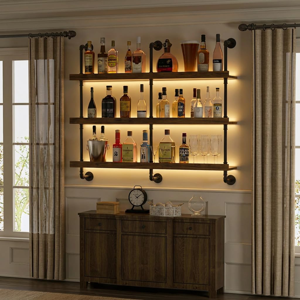 Wandgemonteerd wijnrek met LED - Home Bar Shelves recensie en prijs