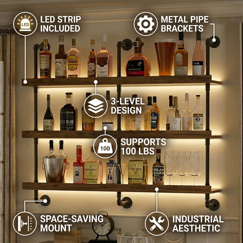 Wandgemonteerd wijnrek met LED - Home Bar Shelves recensie en prijs